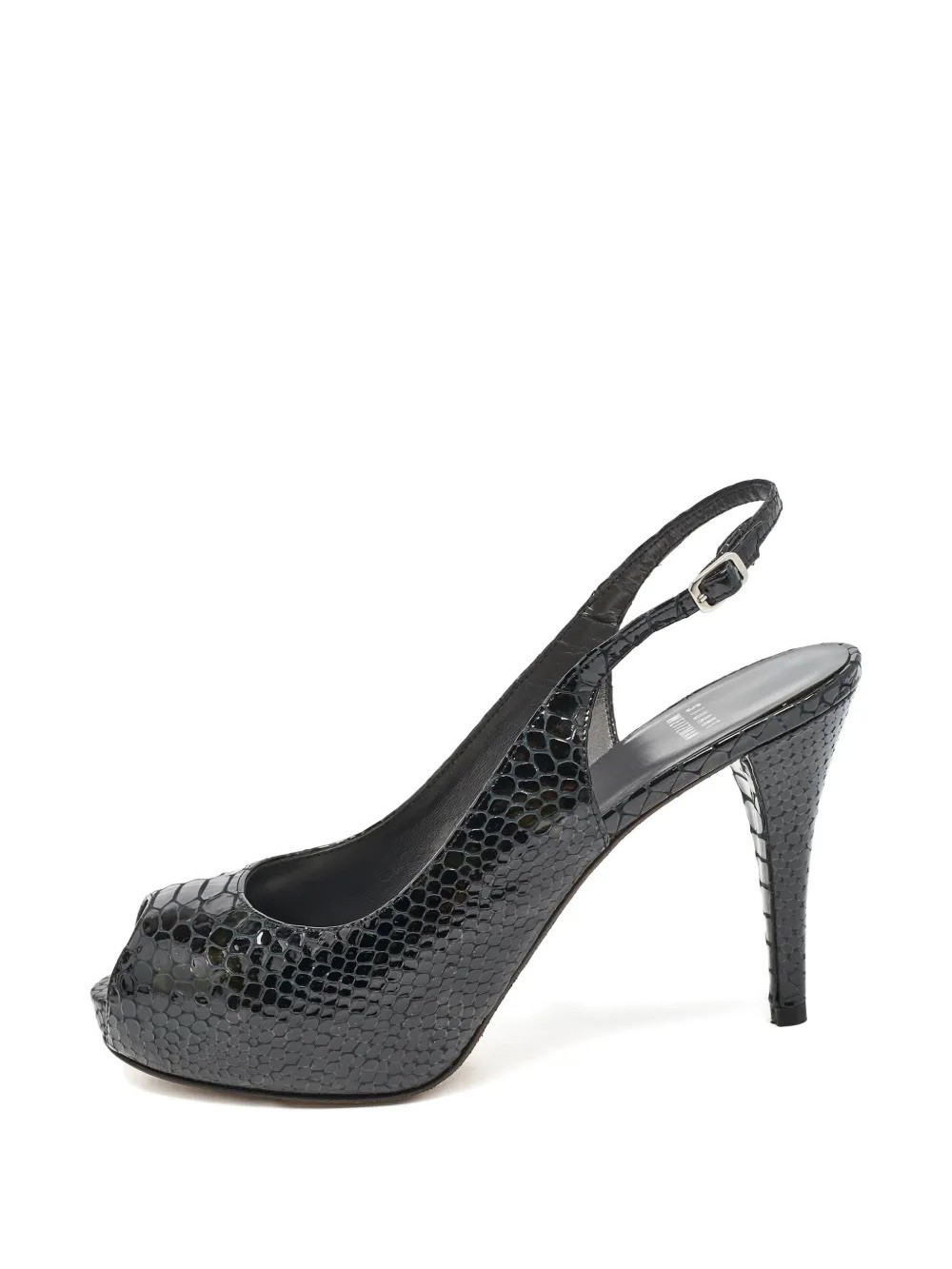 Stuart Weitzman Black Patent Embossed Slingback Peep Toe Heels 6.5